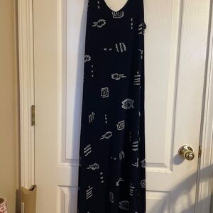Vintage Jostar Navy Hawaiian Maxi‎ Dress Made in USA Large Vacation Beach Travel